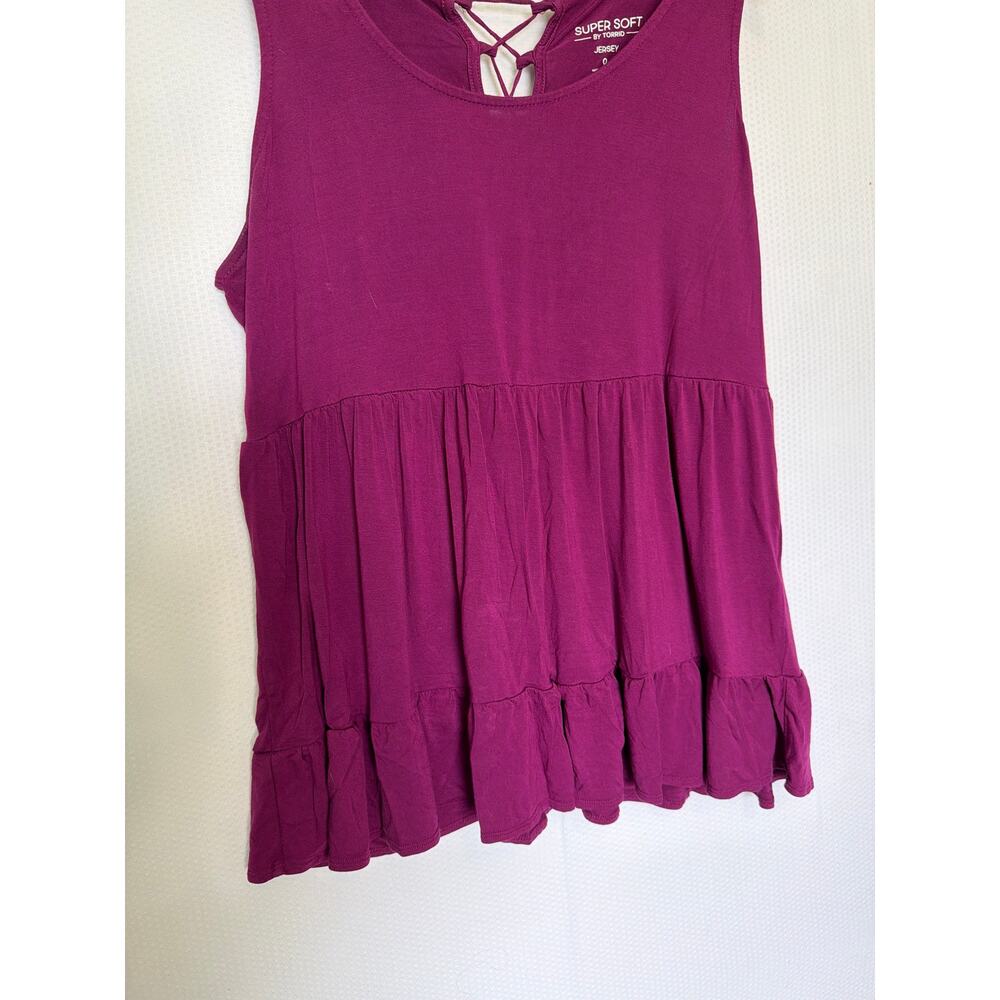 Torrid Purple Super Soft Jersey‎ Knit Babydoll Tie Back Flowy Tiered Tank Size 0 - Picture 3 of 9